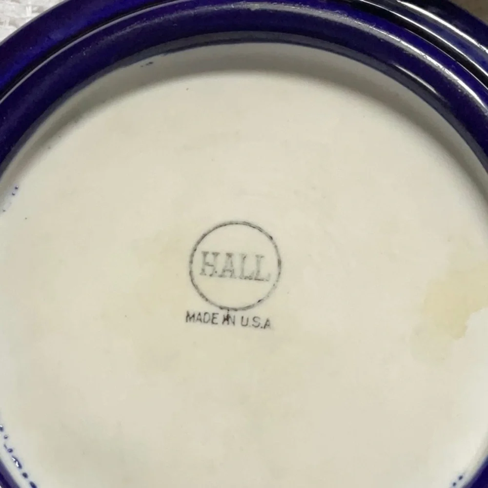 Vintage Hall’s China Cobalt and Gold Teapot and Trivet Boston